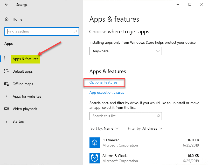 Application options. Windows settings apps.